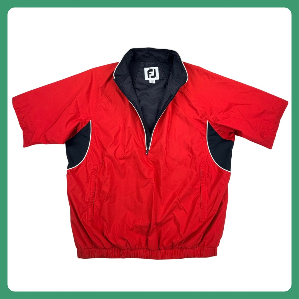 FJ FootJoy DryJoys Windshirt Men XL Red Black Short Sleeve 1/4 Zip Golf Jacket‎